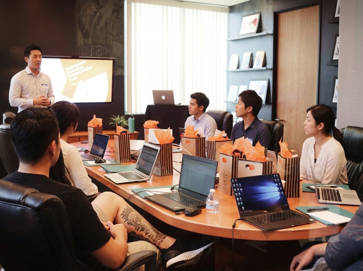 A team in a working session reviewing their AI strategy
